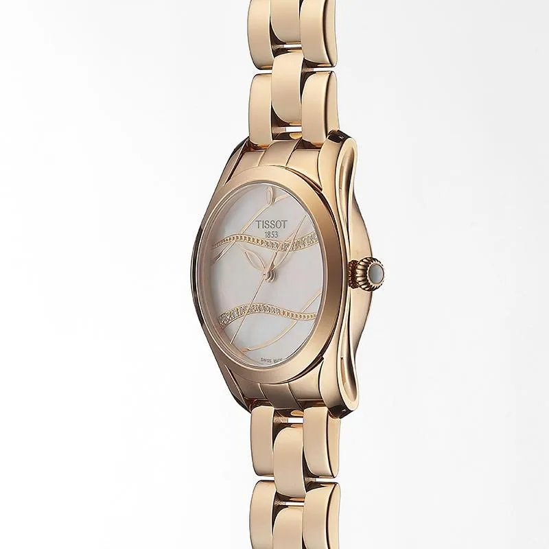 Tissot T-Wave 30mm Clock Madreper peak Diamonds Quartz Steel Finish Pvd Gold Rose T112.210.33.111.00