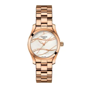 Tissot T-Wave 30mm Clock Madreper peak Diamonds Quartz Steel Finish Pvd Gold Rose T112.210.33.111.00