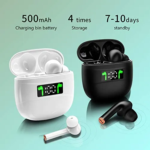 True Wireless Earbuds Bluetooth 5.2 with Led Display Charging Case Waterproof Earbuds 35 Hours Playtime Built-in Mic Earbuds HiFi Premium Sound with Deep Bass for Sport,Black