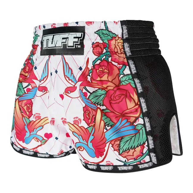 TUFF Kids Muay Thai Shorts Retro Style Rose and Birds