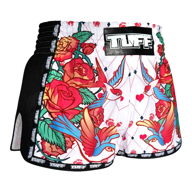 TUFF Kids Muay Thai Shorts Retro Style Rose and Birds