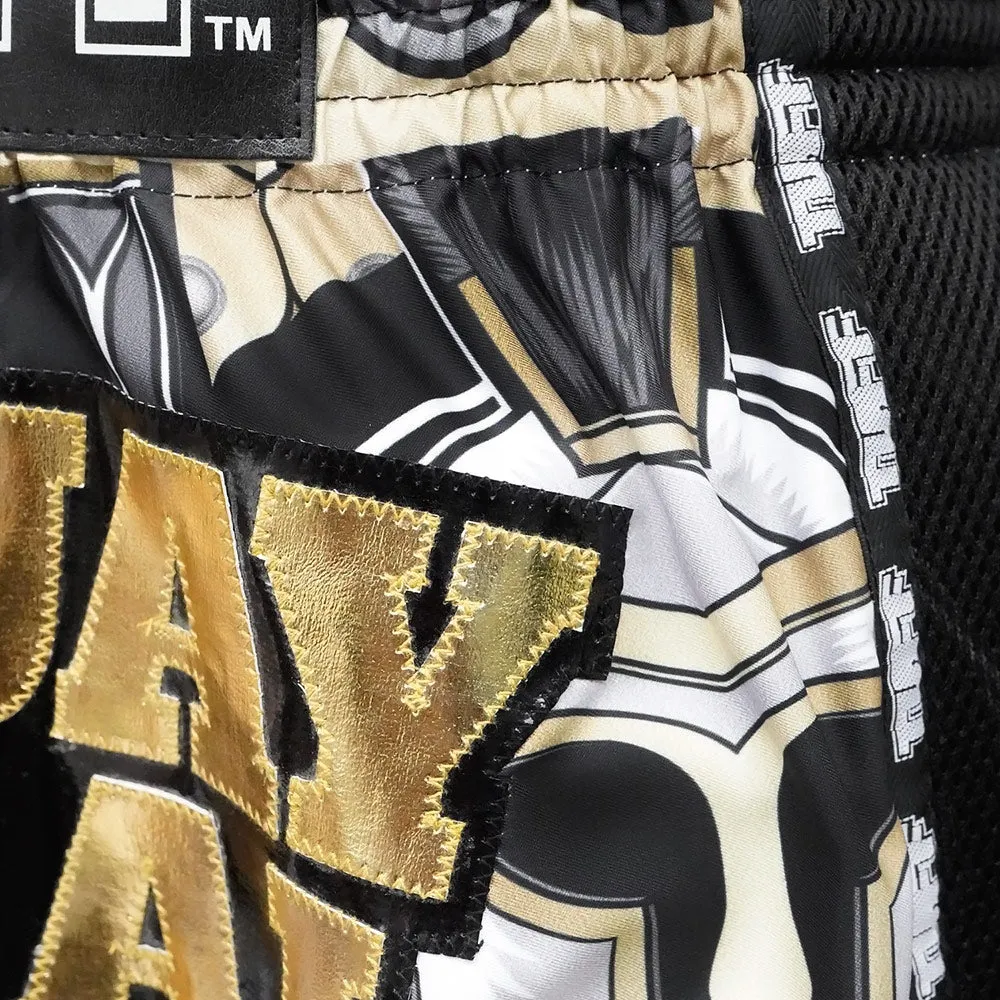 Tuff Retro Style Shorts - Black & White Muay Thai