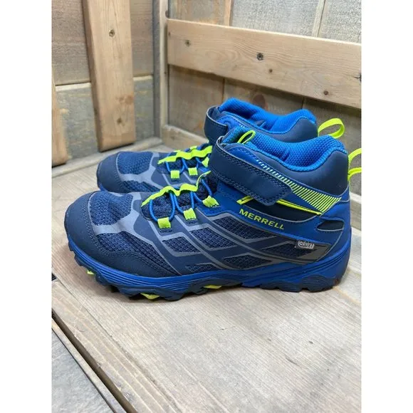 US6W Merrell Boys Moab FST Mid AC MK259189Y Blue Hiking Shoes Sneakers