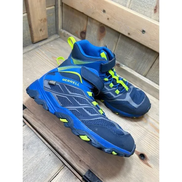 US6W Merrell Boys Moab FST Mid AC MK259189Y Blue Hiking Shoes Sneakers