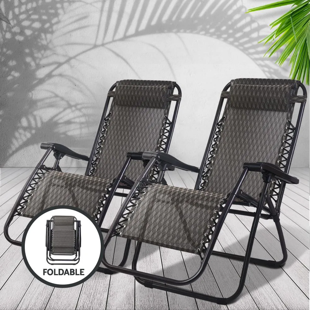 Zero Gravity Chairs Reclining Folding Camping Lounger Grey Set of 2