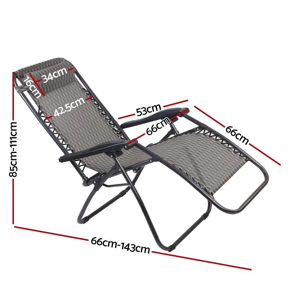 Zero Gravity Chairs Reclining Folding Camping Lounger Grey Set of 2
