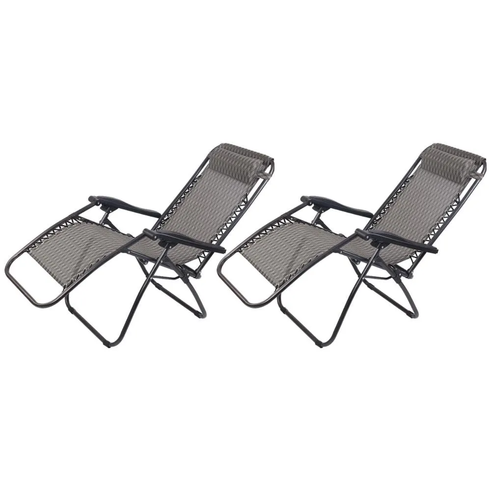 Zero Gravity Chairs Reclining Folding Camping Lounger Grey Set of 2